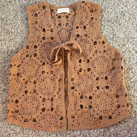 Ocean State of Mind Crochet Vest Camel Size S/M - Picture 2 of 7